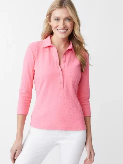 Court 3/4 Sleeve Polo In Fernwood Geo Jacquard