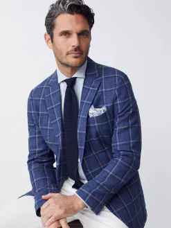 Lisbon Linen Blend Blazer In Window Pane